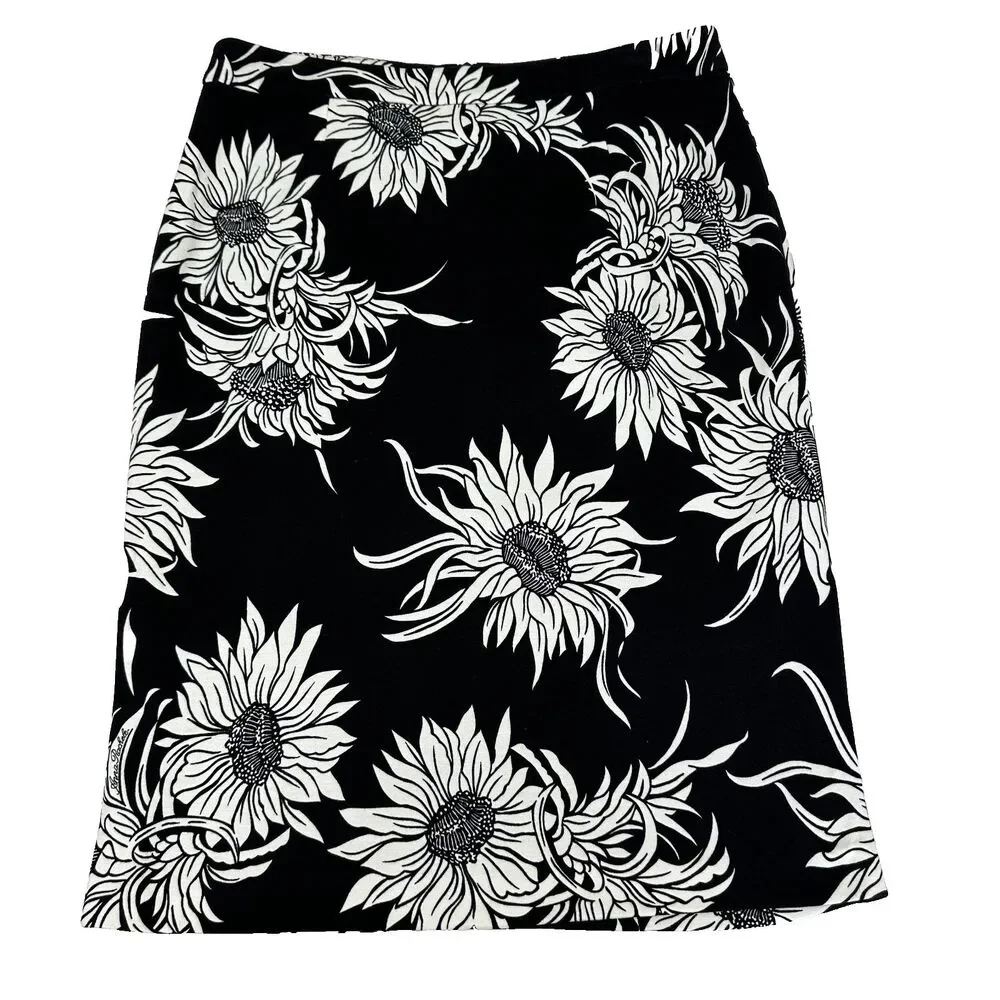 Anna Rachele Women's Floral Black & White Pencil Lined Midi Skirt Sz 8/44 Italy